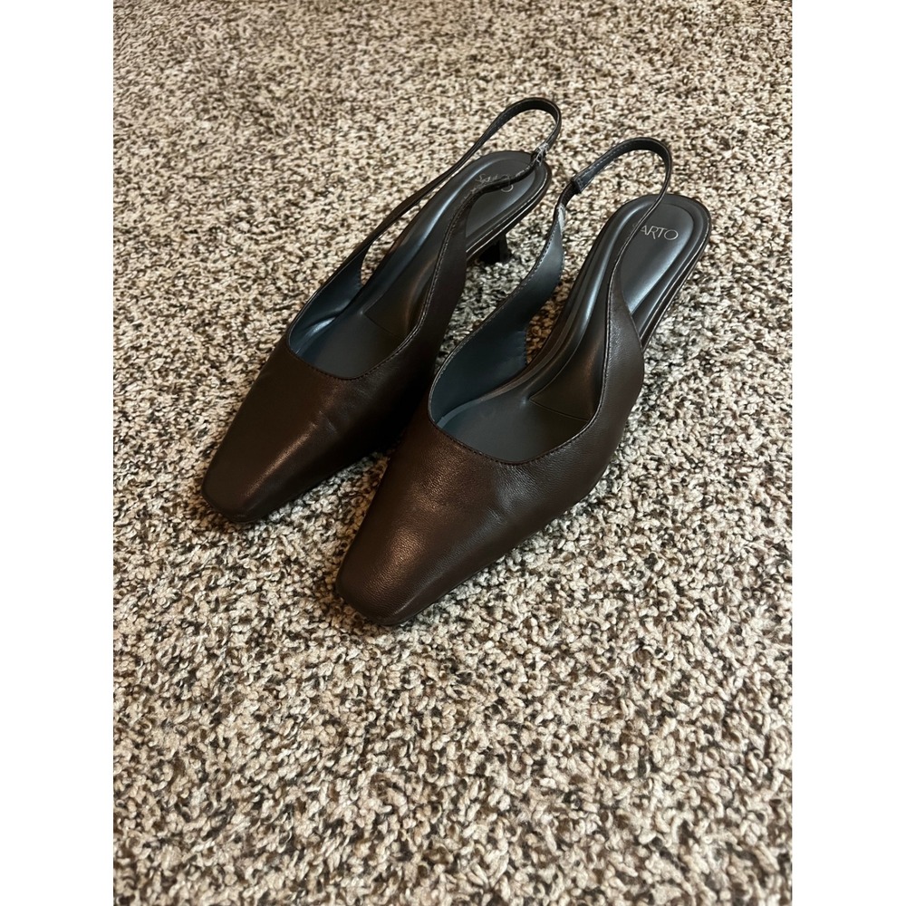 Sarto Brown Leather Slingback Kitten Heels Square Toe 90s Academia Size 9.5
